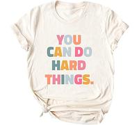 Ykomow You Can Do Hard Things Teacher T Shirt Womens Let it Be Live Happy Happiness Graphic Tees