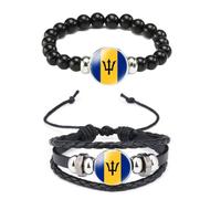 Ykonuyis National Flag Metal Black Beaded Elastic Rope Bracelet and Alloy Leather Braided Rope Bracelet Bangl for Men Women Support your country, M, Zinc, glass