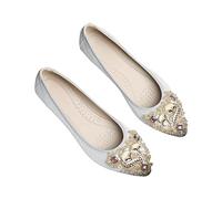 YKPAVV Women's Wedding Shoes Classic Princess Party Shoes Glitter Flamenco Shoes Slip On Flat Work Shoes Ballerina Closed Flat with Rhinestones, silver, 7 UK