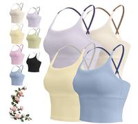 Yksaix Sports Bra Criss Cross Tank, Womens Plain Back Sport Crop Cami, Sporty Workout, U Shape Wireless Workout Gym Gym Tops (4PCS-A,L)
