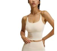 Yksaix Sports Bra Criss Cross Tank, Womens Plain Back Sport Crop Cami, Sporty Workout, U Shape Wireless Workout Gym Gym Tops (Beige,L)