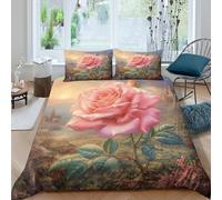 YKSDLFDUI Rose 3D Printed Duvet Cover Set Bedding Set,Soft Microfiber Pillowcases,Hidden Zipper Quilt Cover Easy Care Comforter Cover for Kids Boys Girls Teens Double（200x200cm）