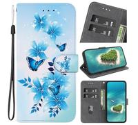 YKTO Bright Colorful PU Leather Case for Tecno Spark Go 1, Wallet Case with Bule Buterflies Pattern, Flip Case Cover, Card Holder, Stand, Wrist Strap, Magnetic Closure for Tecno Spark Go 1