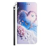 YKTO Case for MOTO edge40 Neo Pu Leather Wallet Case with Card Holder ID Slot and Hand Strap Shockproof Full Protective Cover for MOTO edge40 Neo,Romantic Heart-Shaped Flowers by the Sea