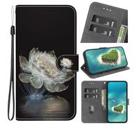 YKTO Case for Xiaomi POCO M8, PU Leather Flip Wallet Case Magnetic Closure Cover Card Slots Phone Case for Xiaomi POCO M8,Fluorescent white, luminous, glowing white flowers