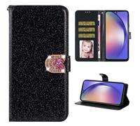 YKTO Covers for iPhone 16 Plus Flip Cases PU Leather Wallet Bling Glitter Bumper Back Love Discount Magnetic Closure Cover Card Slots Cash Pouch Phone Wrist Strap Protective,Black
