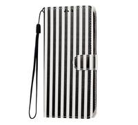 YKTO Cute Stripe Leather Wallet Holder Cover for Samsung Galaxy A10/M10 Travel Women Men Protector, Personalized Organizer Carrier Cards Slots with Shock-Absorbing TPU + Durable Exterior Black