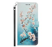 YKTO Elegant, Light Blue, Plum Blossoms Phone Case for Nokia HMD Pulse Pu Leather Wallet Case with Kickstand Card Holder ID Slot and Hand Strap Shockproof Full Protective Cover