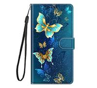 YKTO Flip Case for Motorola G86 Power Cover Wallet Phone Case with [Card Slots] [Wrist Strap] Stand Magnetic Shockproof Full Protective Phone Case Leather PU Silicone Cover,Green Butterfly