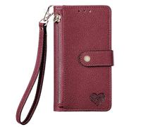 YKTO Flip Folio Wallet Case for Realme 13 Pro+ 5G Zipper Bag Notebook Dermis Love Pattern Protective Women Girls Money Pocket with Wrist Strap Magnetic Kickstand Phone Case for Realme 13 Pro+ 5G,Red