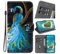 YKTO for Honor 600 Lite 5G Case Wallet Shockproof PU Leather Flip Folio Case for Kids Girly with Card Holder Kickstand Silicone Bumper Phone Cover for Honor 600 Lite 5G, Oil painting Peacock