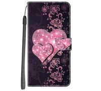 YKTO For OPPO A16 Leather Wallet Case,Flip Protective Book Cover with Card Holder,Stand Wrist Strap Magnetic Flip Cover for OPPO A16 Case,Pink Hearts in Harmony