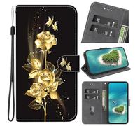 YKTO for Samsung Galaxy A8 2018 Phone Case Original Designs Coin Purse for Women Girls Golden rose blossoms 3 Card Slots,Kickstand,Magnetics Gift Phone Wallet Pouch for Travel