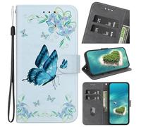 YKTO for Tecno Spark 30C 5G PU Leather Wallet Case, Flip Protective Case Cover with Wallet Card Holder, Stand and Wrist Strap Big Blue Buterfly with Magnetic Closure for Tecno Spark 30C 5G