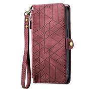 YKTO Geometric Figure Series Wallet for Motorola Edge 60 Fusion Classy Folio Zipper Case Flip [Wrist Strap] for Women Girls Zipper Money Pocket Protective Phone Case for Motorola Edge 60 Fusion,Red
