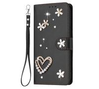 YKTO Glitter Wallet for Tecno Camon 40 Premier Bling Sparkle Case with Wrist Strap Black Leather case for Girls Women, Cute Sparkly Protective Phone Cover for Tecno Camon 40 Premier
