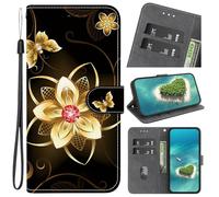 YKTO Gold Buterfly Flower Wallet for Huawei P10 LITE with 3 Card Slots Magnetic Closure Kickstand Shockproof Protective PU Leather Ladies Wallet Book Flip Case for Huawei P10 LITE