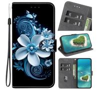 YKTO Phone Case for Samsung Galaxy S20, PU Leather Foldable Stand Function Magnetic Flip Cases with Card Pocket Wallet Mobile Phone Case 3D effect Blue White flower painting Cover