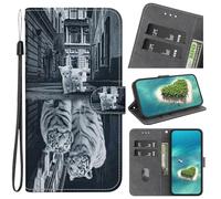 YKTO Pocket for OPPO A5X/A5i Flip Wallet Phone Case Magnetic with Card Slots Wrist Strap Stand Cover Girls Chic Personalised Protective for OPPO A5X/A5i,Cute little cat mirror tiger