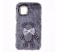 YKTO Soft Cover for Realme 14T Girls Case Soft Warm Cute Pearls Bear Faux Fur Skin Fluffy Furry Bling Shell Back Silicone TPU Phone Cover for Realme 14T -Grey Pearl Bear