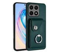 YKTO Wallet Card Phone Cases for Honor X8a Anti-Shock Non-Slip Organ Type Case [Card Slots] [Kickstand] [Snapshot] Multi-Function Case with 5 Card Slots 2 Cash Wristband Phone Cover,Green