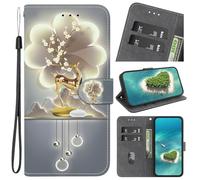 YKTO Wallet Case for Huawei MATE 10 LITE, Elk, plum blossoms, lights, murals, gold, flowers PU Leather Book Case with Card Holder Kickstand Magnetic Closure Flip Case Cover for Huawei MATE 10 LITE