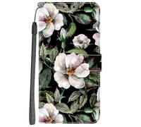 YKTO Wallet Flip Case for Honor Magic 6 Lite PU Leather Colorful Retro Oil Painting Flower Folio Case for Woman Handbag Pocket[Wrist Strap] Phone Case for Honor Magic 6 Lite,White Flowers