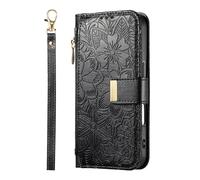 YKTO Wallet Phone Cases for TCL 60R 5G Elegant Women's Mobile Phone Bag with 7 Card Holders Slots Leather Magnetic Closure Kickstand Function Wrist Strap Folio Flip Waterproof Case,Black