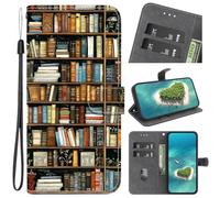 YKTO Wallet PU Leather Case for Samsung Galaxy A22 5G Flip Case Bookshelf, books, dictionary pattern Design Folio Stand Purse Flip Card Pouch Stand Cover for Samsung Galaxy A22 5G