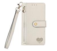 YKTO Woman Phone Case for Realme 9i 4G Zipper Bag Case Dermis Leather Purse Handbag Pocket Gold Love Design BookStyle 7 Card Holder Kickstand Wrist Strap With TPU interior for Realme 9i 4G,Gray