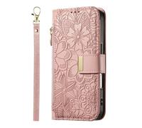 YKTO Zipper Coin Purse for ZTE Blade A76 4G Large Capacity Flip Mobile Phone Covers with Card Holders Stand Function Checkered Cell Wallet Cases with Wrist Strap for ZTE Blade A76 4G,Pink