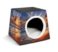 YKUDBN Cozy Capsule Pet Nest for Small Cats and Dogs, Beach Sunrise Print Portable Pet Nest Small Pet Nest Capsule Design Pet Nest Small Animal Nest