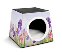 YKUDBN Cozy Capsule Pet Nest for Small Cats and Dogs, Iris Flower Butterfly Print Portable Pet Nest Small Pet Nest Capsule Design Pet Nest Small Animal Nest