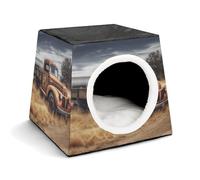 YKUDBN Cozy Capsule Pet Nest for Small Cats and Dogs, Old Truck Car Print Portable Pet Nest Small Pet Nest Capsule Design Pet Nest Small Animal Nest