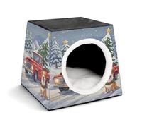 YKUDBN Cozy Capsule Pet Nest for Small Cats and Dogs, Truck Carrying Christmas Tree Print Portable Pet Nest Small Pet Nest Capsule Design Pet Nest Small Animal Nest