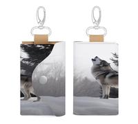 YKUDBN Leather Key Bag, Howling Wolf Print Chic Key Holder Everyday Key Wallet Versatile Key Wallet Key Holder with Snap Closure, Style, One Size