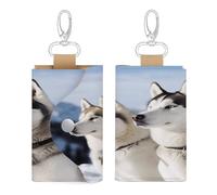 YKUDBN Leather Key Bag, Husky Dogs Print Chic Key Holder Everyday Key Wallet Versatile Key Wallet Key Holder with Snap Closure, Style, One Size
