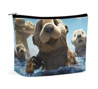 YKUDBN Makeup Bag, Lovely Sea Otter Print Print Portable Cosmetic Bag Travel Makeup Bag Cosmetic Organizer Zippered Cosmetic Bag Makeup Pouch, style-1, One Size