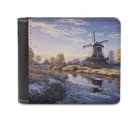 YKUDBN Mens Leather Wallet,Landscape with A Traditional Windmill Print Cute Wallets for Women,zipper Wallet Suitable for Daily Travel Use, Landscape with a Traditional Windmill, One Size