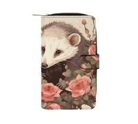 YKUDBN Mens Leather Wallet, Money Holder, Opossum And Roses Print Cute Wallets for Women, zipper Wallet Suitable for Daily Travel Use, Opossum and Roses, 19.7x11x3.5cm, Minimalist