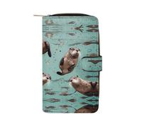 YKUDBN Mens Leather Wallet,Otters Print Cute Wallets for Women,zipper Wallet Suitable for Daily Travel Use, Otters, 19.7x11x3.5cm