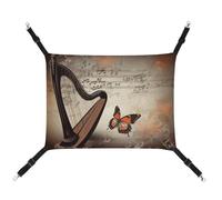 YKUDBN Portable Canvas Pet Hammock, Music Background with Harp and Butterfly Print Stylish Pet Hammock Ideal for Small Pets, Breathable, Space-Saving and Easy to Clean
