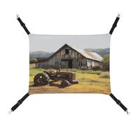YKUDBN Portable Canvas Pet Hammock, Old Wooden Barn with Rusted Tractor Print Stylish Pet Hammock Ideal for Small Pets, Breathable, Space-Saving and Easy to Clean