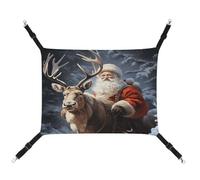 YKUDBN Portable Canvas Pet Hammock, Santa Claus and Deer Elk Print Stylish Pet Hammock Ideal for Small Pets, Breathable, Space-Saving and Easy to Clean