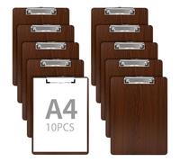 YKUKIZEE 10 Pack A4 Wooden Clipboard, Wood Menu Clipboard Hardboard, A4 Wooden Clip Board with Hanging Hole and Low Profile Metal Clip for Restaurant Office School