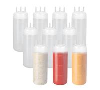 YKUKIZEE 10 PCS 3 Hole Squeeze Sauce Bottle 360 Ml, Plastic Squeezy Condiment Bottles with Scale, Squeeze Ketchup Bottles Dispenser for Cream Mustard Salad Dressing Oil Seasoning