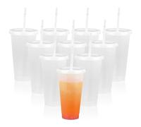 YKUKIZEE 10 Pcs Clear Plastic Cups with Lids and Straws 24 oz, Reusable Cold Cups with Lid and Straw, 710 ml Plastic Tumblers with Lids and Straws Bulk for Iced Water Smoothie Travel Party
