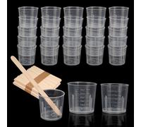 YKUKIZEE 100 PCS 30 ML Plastic Measuring Cups with Wood Sticks, Clear Paint Mixing Cups, Small Resin Mixing Cup Transparent for Epoxy Stain Graduated