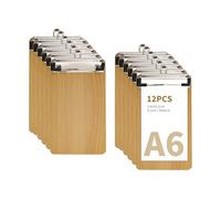 YKUKIZEE 12 Pack A6 Wooden Clipboard, Brown Wooden Clip Board A6, Hardboard Wood Clipboard with Hanging Hole and Low Profile Metal Clip for Menu Office Bar Restaurant School