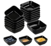 YKUKIZEE 12 Pcs 3 Inch Black Square Ramekins 100 ML Ceramic Soy Sauce Dish | 7.4 x 3.4 cm, for Dipping, Ketchup, Sushi, Tapas, Seasoning, Charcuterie, Dining, Party
